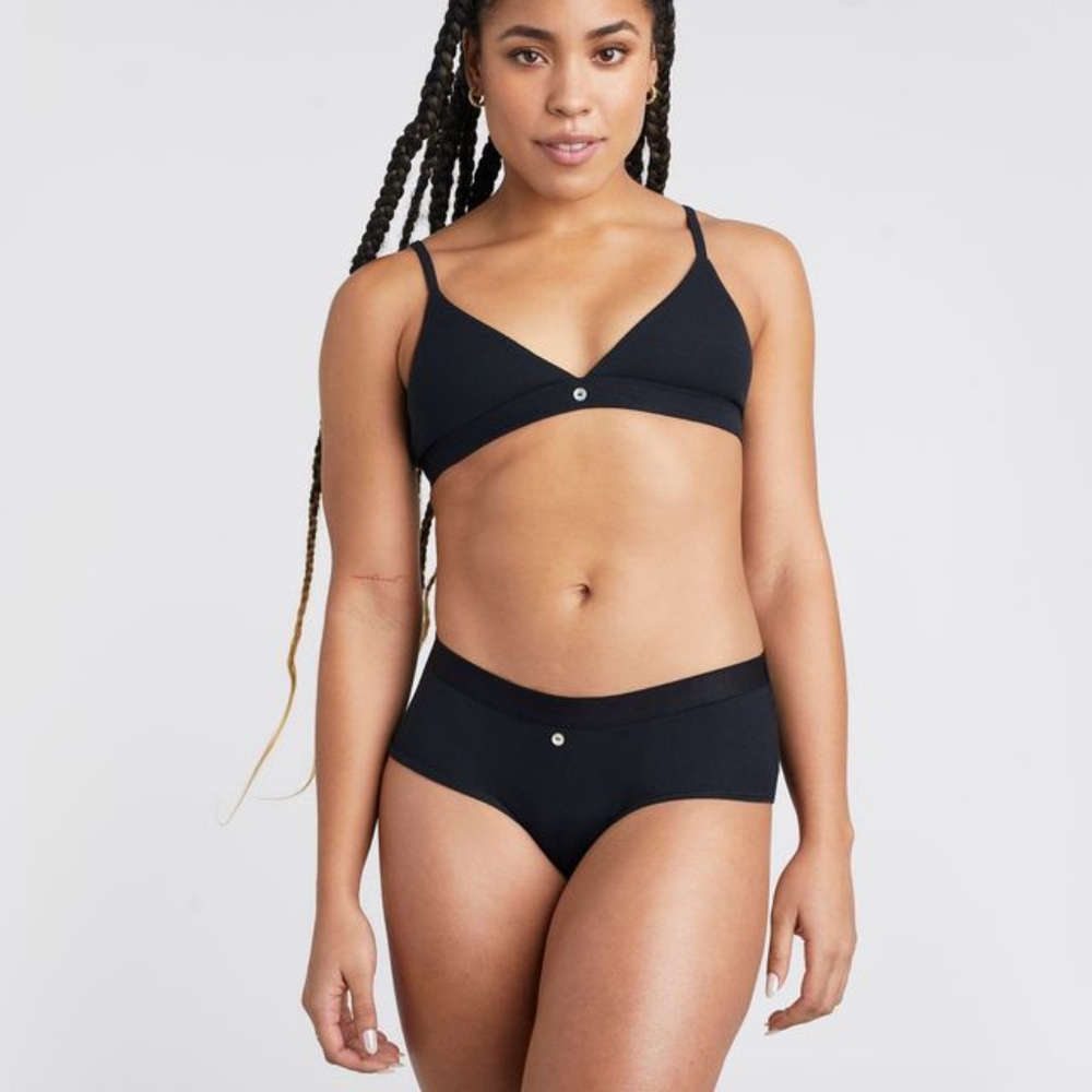 Set PEPPER Rib Matching Knit Micro Modal Bralette and Short Black size Large NWT